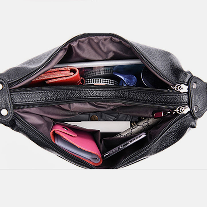 Weiche Umhängetasche mit großem Fassungsvermögen und mehreren Taschen und zwei Fächern