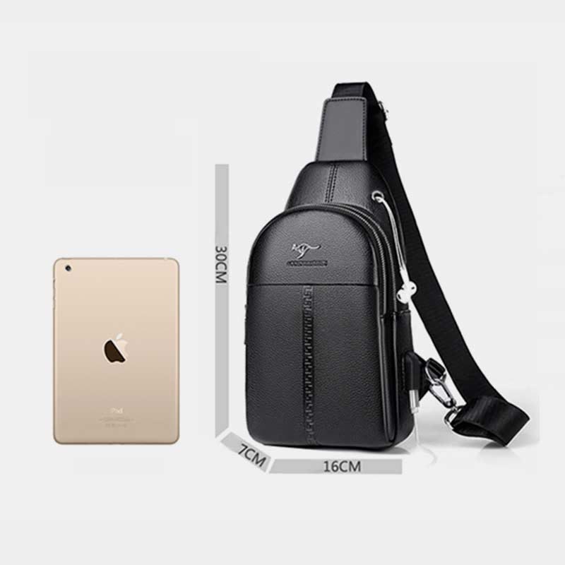 Sling Bag für Herren, schwarzes Leder, lässige Einkaufs-Umhängetasche