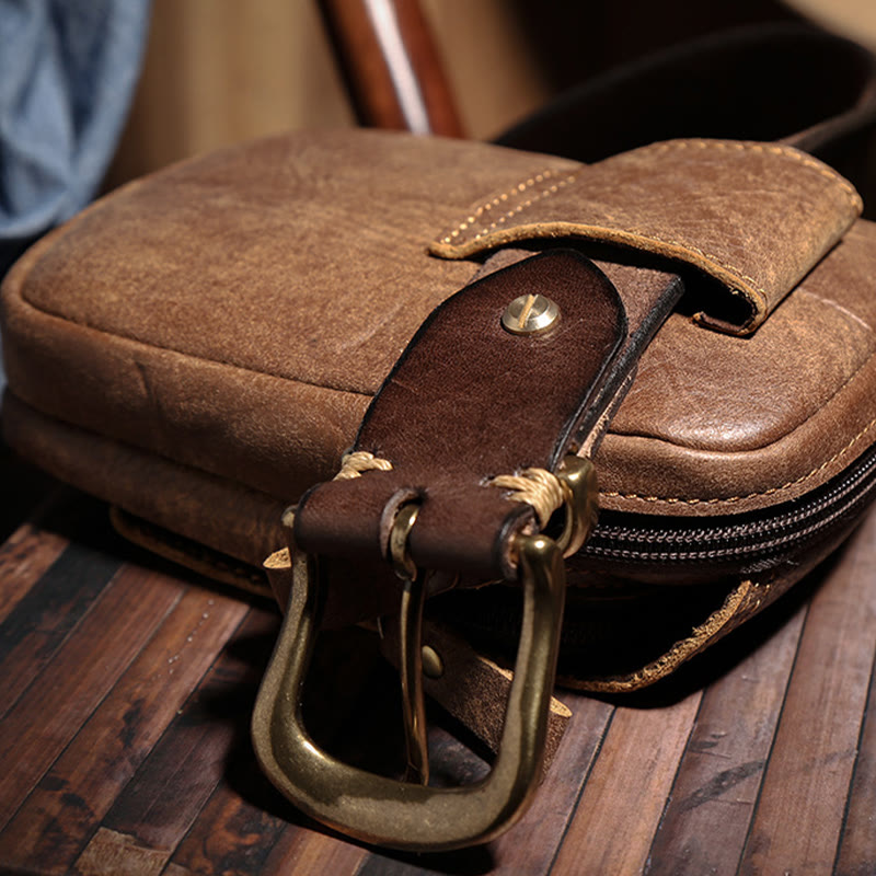 Gürteltasche für Herren, für den täglichen Gebrauch im Freien, Retro-Gürtelschlaufen aus echtem Leder