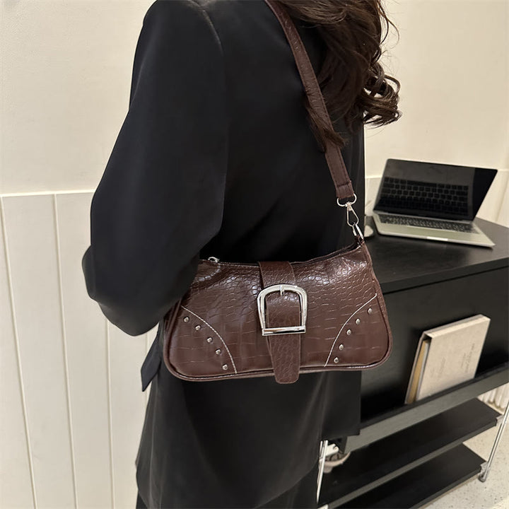 Umhängetasche aus Leder mit Krokodilmuster für Dating im Retro-Stil