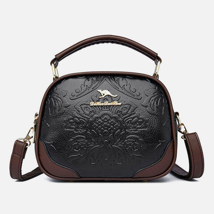 Handtasche mit Blumenprägung für Damen, Umhängetasche mit zwei Fächern