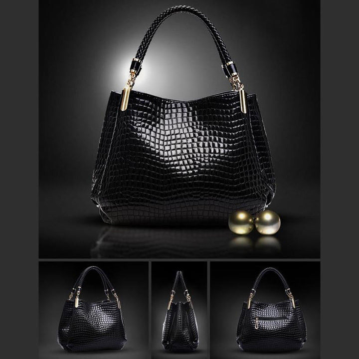 Minimalistische Damen-Tasche mit Henkel und Krokodilmuster aus veganem Leder