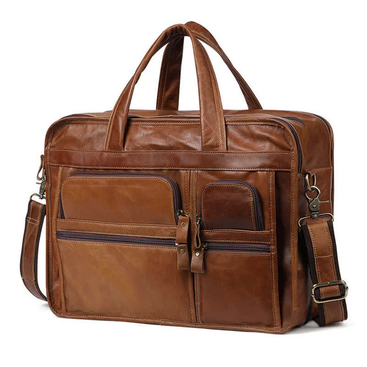 Aktentasche aus echtem Leder für Herren, 15,6 Zoll, Business-Laptoptasche mit Umhängegurt