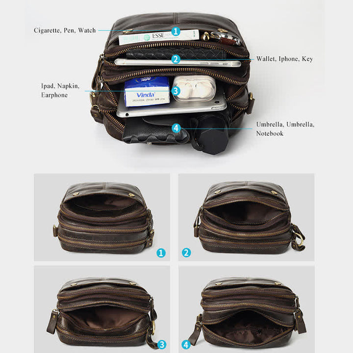 Echtes Leder Messenger Schultertasche für Männer Multi-Pocket Kleine Handtasche