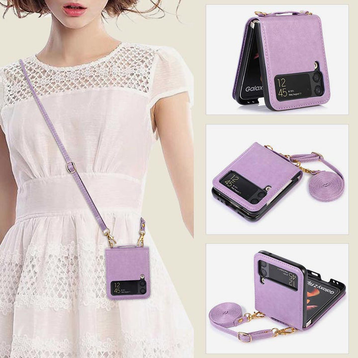 Samsung Galaxy Z Flip 3 Handyhülle, einfarbige Crossbody-Handytasche mit Kartenfach