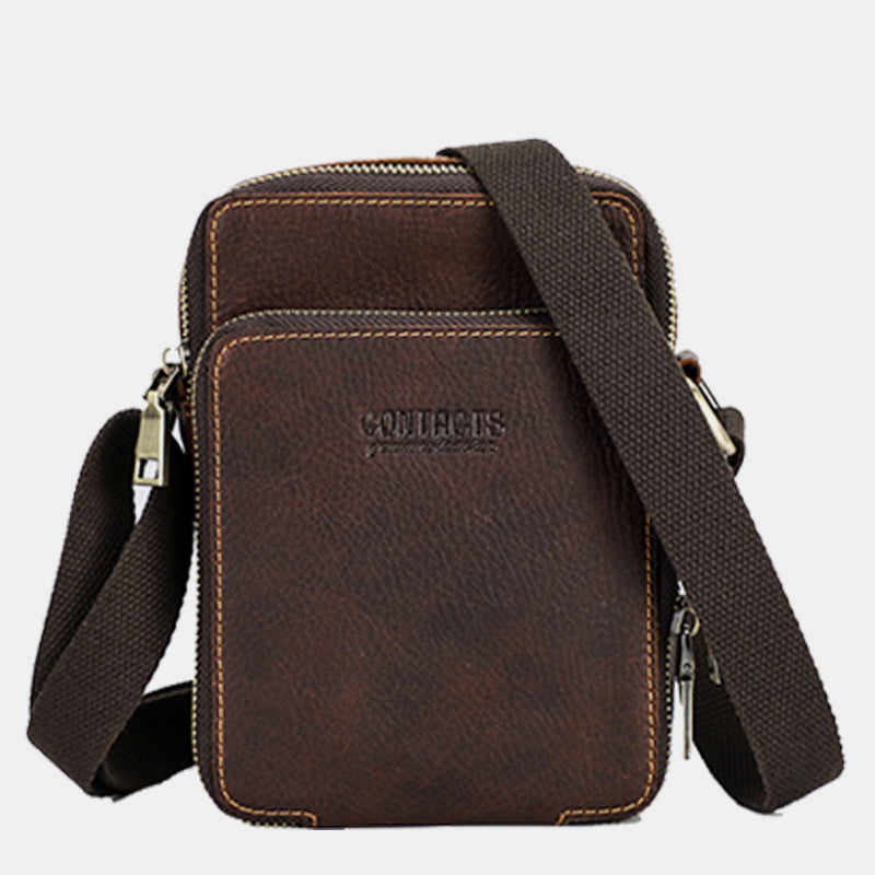 Umhängetasche aus echtem Leder für Herren, kleine Handy-Geldbörse, Messenger-Schultertasche