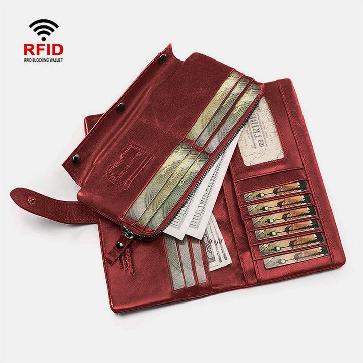 RFID-Geldbörse aus echtem Leder im Vintage-Stil mit großem Fassungsvermögen