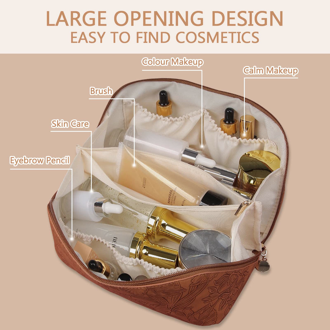 Kosmetiktasche für Damen, Reisetasche aus PU-Leder mit Vintage-Druck