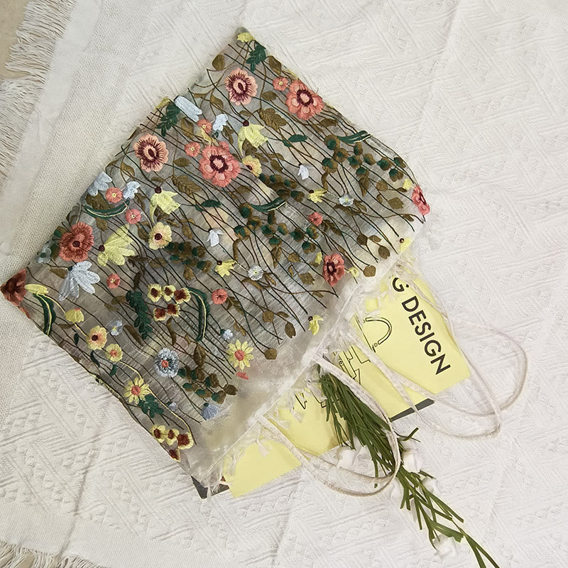 Handtasche für Damen, Netzstoff, handbestickte Blumen, tragbare Umhängetasche