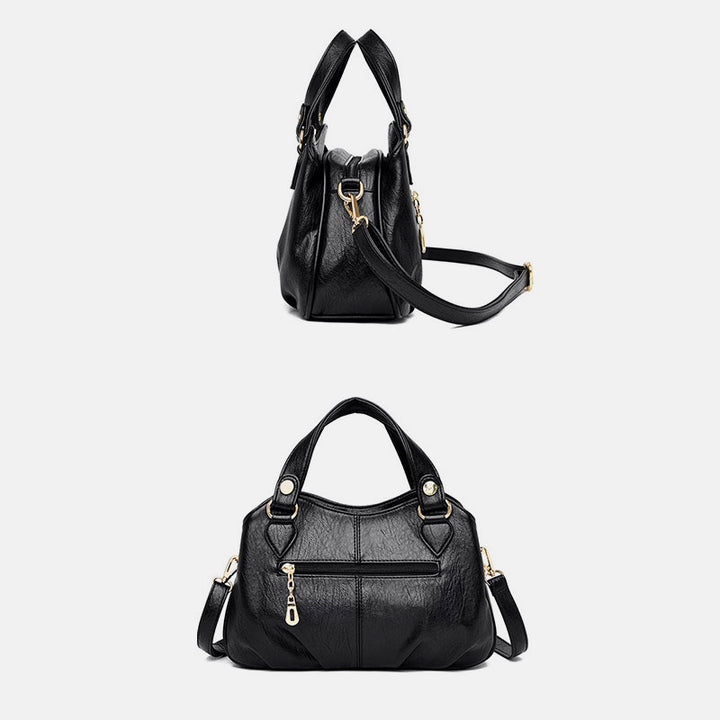 Damen Dreifach-Umhängetasche aus Leder mit Henkel oben, Umhängetasche, Handtasche
