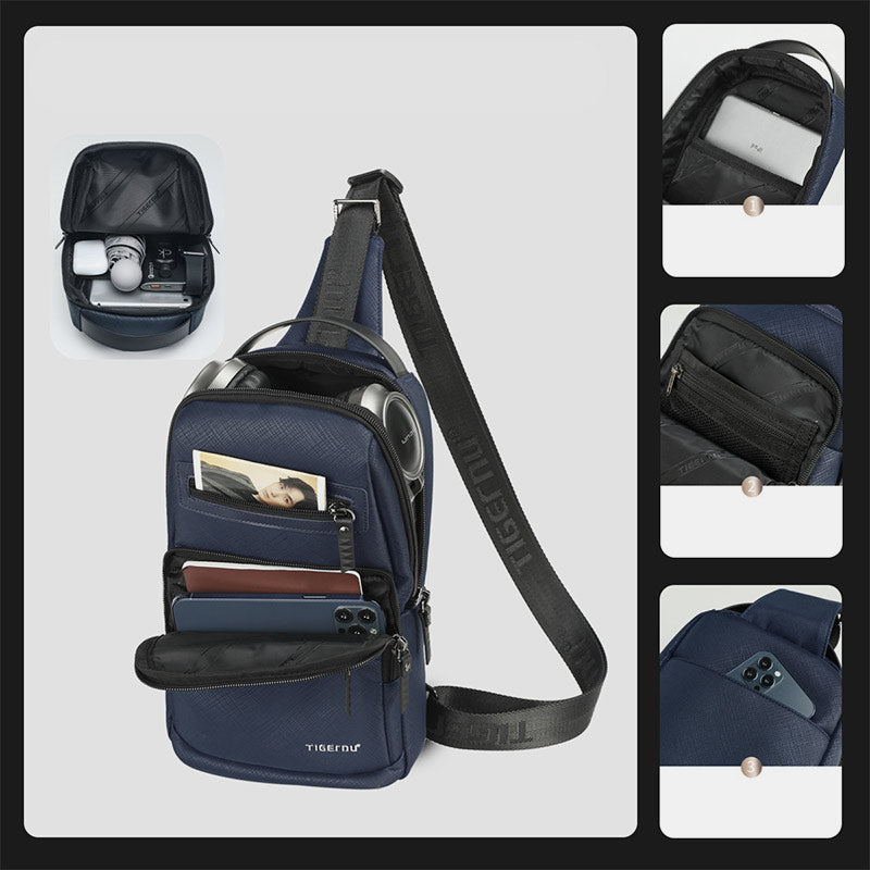 Wasserdichte, langlebige Schultertasche mit Reißverschluss und mehreren Taschen, großes Fassungsvermögen
