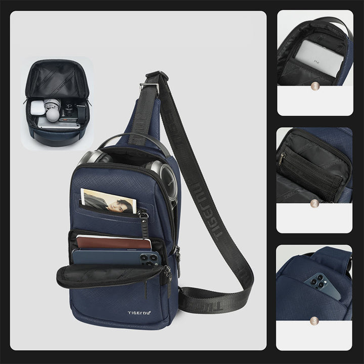 Wasserdichte, langlebige Schultertasche mit Reißverschluss und mehreren Taschen, großes Fassungsvermögen