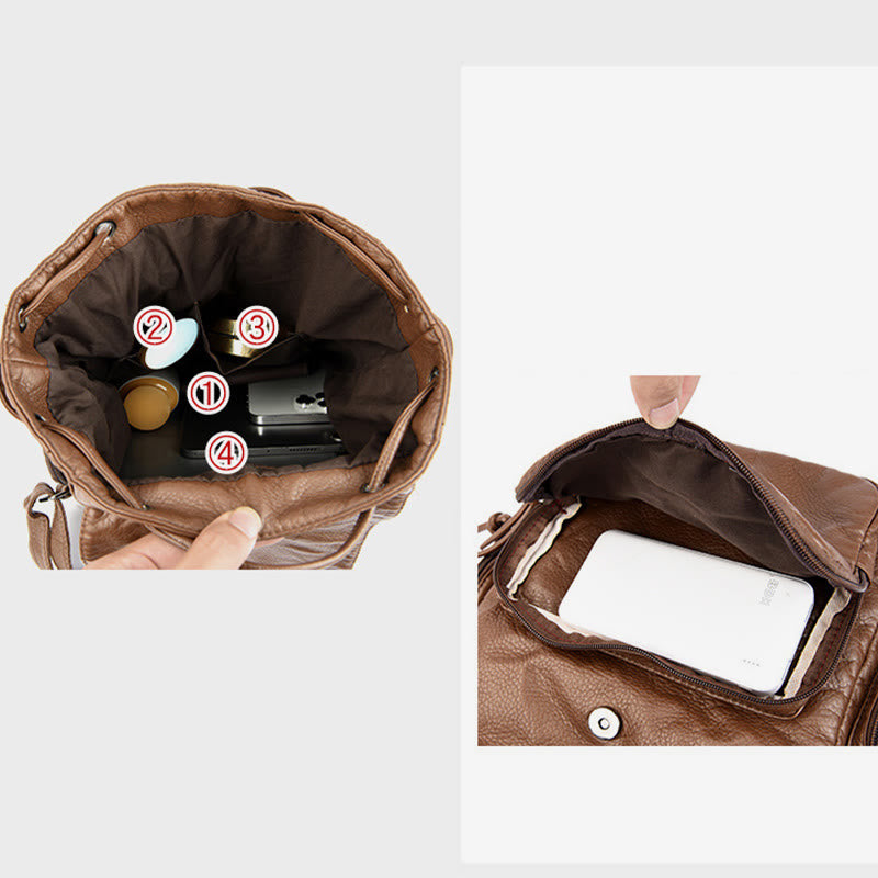 Nietenrucksack für Damen, Reiserucksack aus weichem, schlichtem Leder