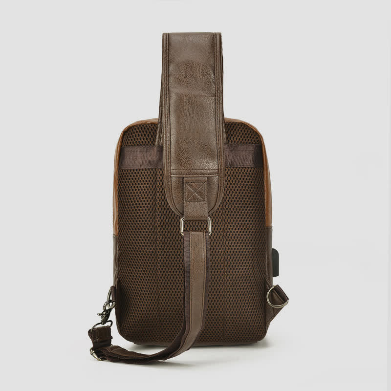 Schultertasche für Herren, Outdoor-Sport, Umhängerucksack aus PU-Leder