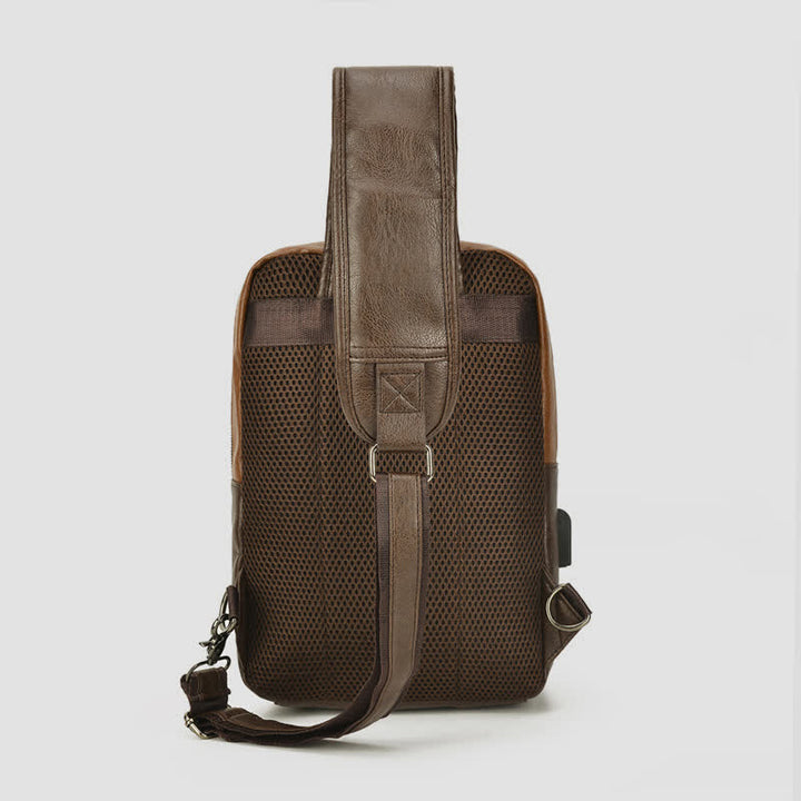 Schultertasche für Herren, Outdoor-Sport, Umhängerucksack aus PU-Leder