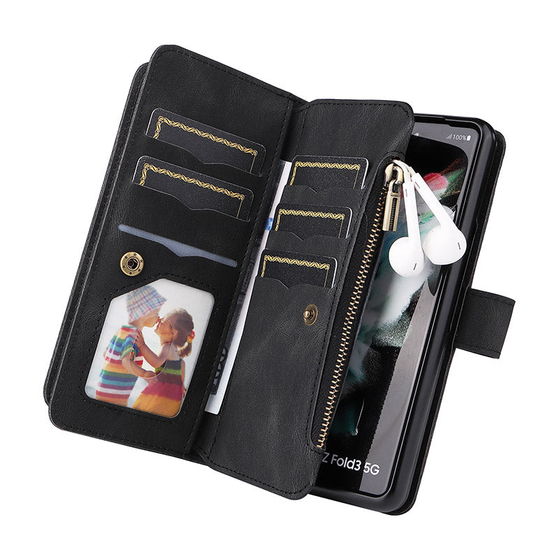 2-in-1-Geldbörsenhülle Handyhülle für Samsung Z Fold 3 4 Armband Reißverschluss Kartenhalter