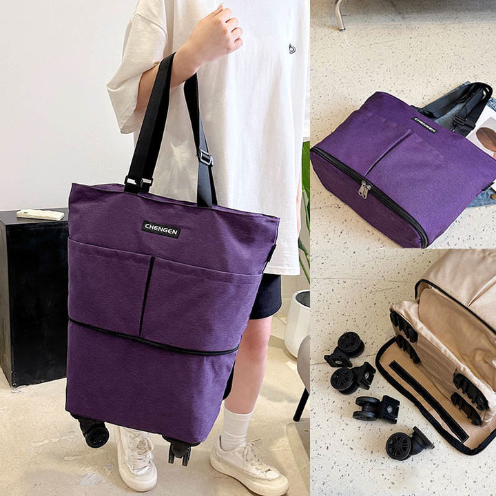 Supermarkt Rolling Tote Abnehmbare Faltbare Räder Schulter Handtasche Für Frauen