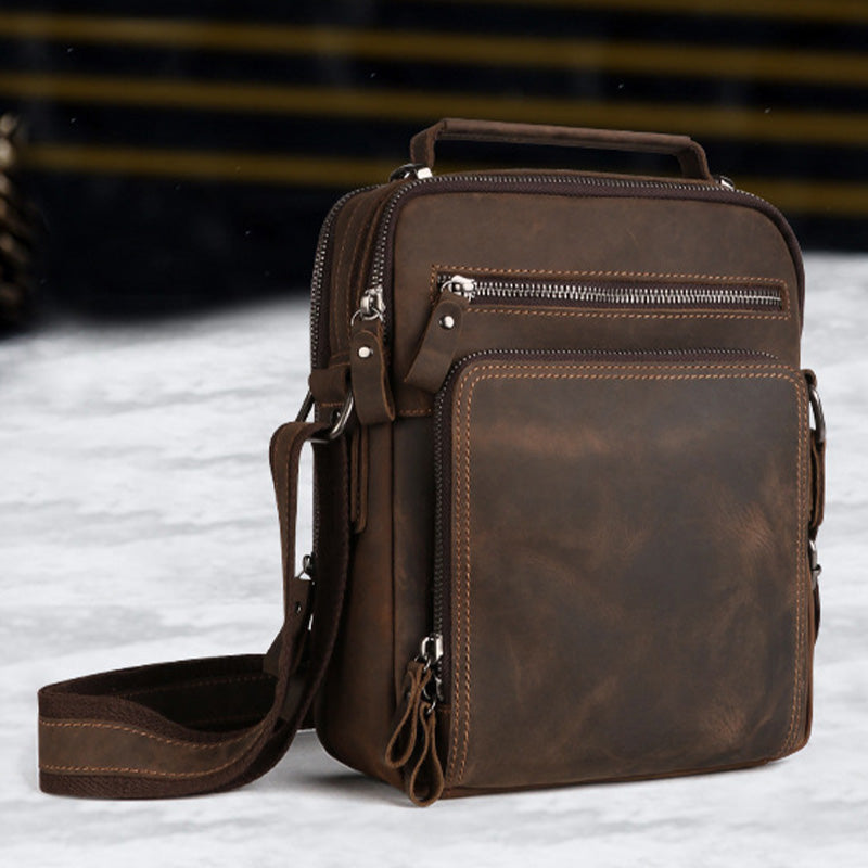 Kleine Umhängetasche für Herren, mehrere Taschen, echtes Leder, Umhängetasche