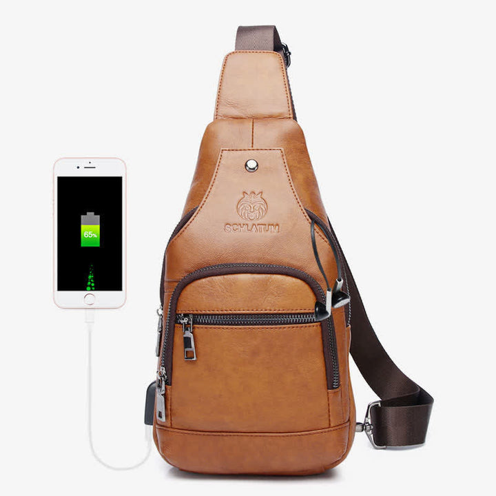 Schultertasche aus echtem Leder, Umhängetasche, Rucksack für Herren, zum Wandern, Reisen, Tagesrucksack