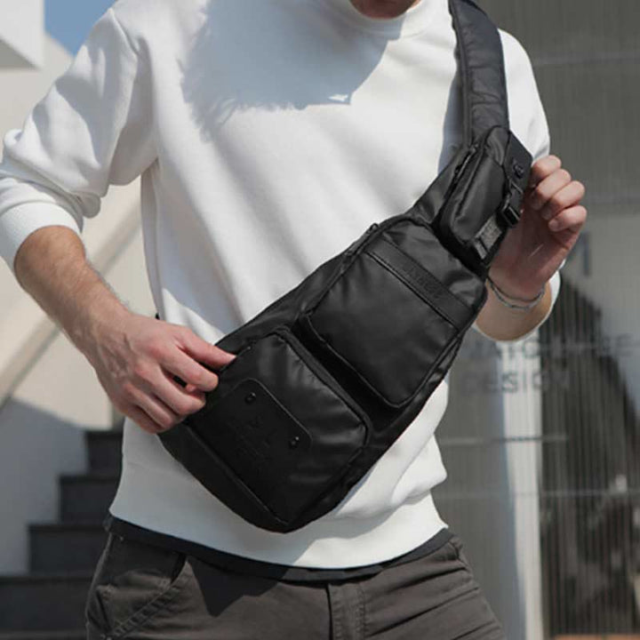 Schultertasche für Herren, Schwarz, großes Fassungsvermögen, minimalistischer Oxford-Umhängerucksack