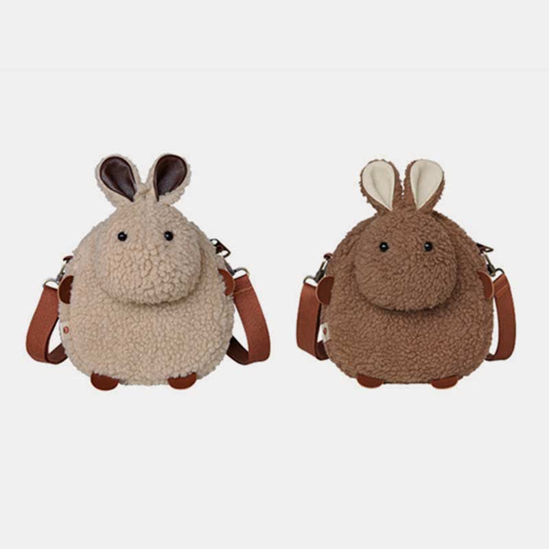 Süße Umhängetasche mit Plüschhase, flauschige Kaninchen-Schultertasche, Handtaschen