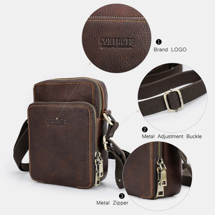 Umhängetasche aus echtem Leder für Herren, kleine Handy-Geldbörse, Messenger-Schultertasche