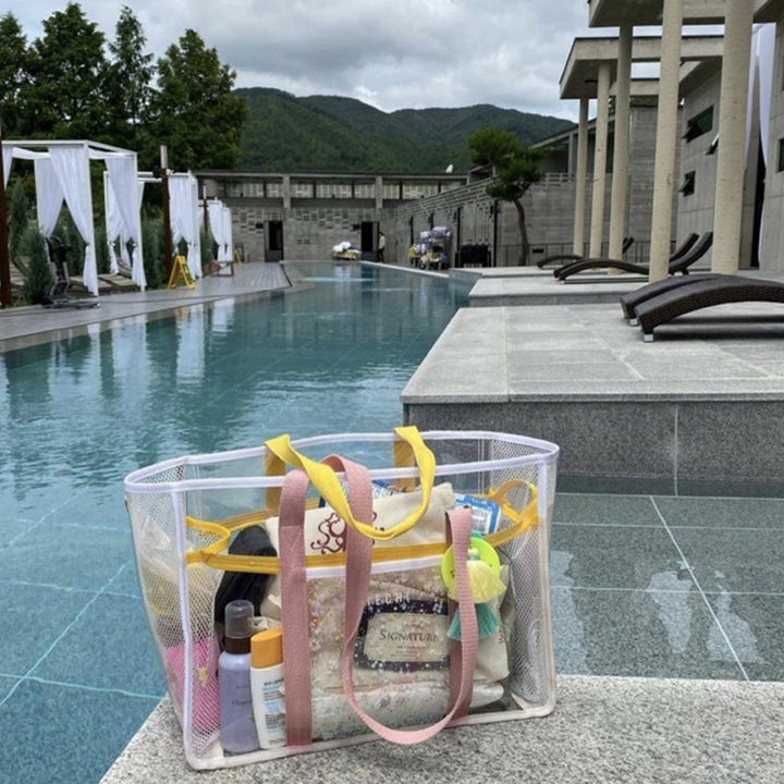 Große wasserdichte, transparente Strandtasche aus PVC mit großem Fassungsvermögen, Tragetasche und Schultergurt