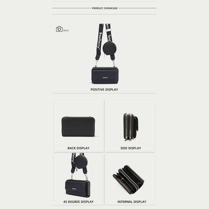 Handytasche für Damen mit Lychee-Muster und Alphabet-Trägern, Umhängetasche