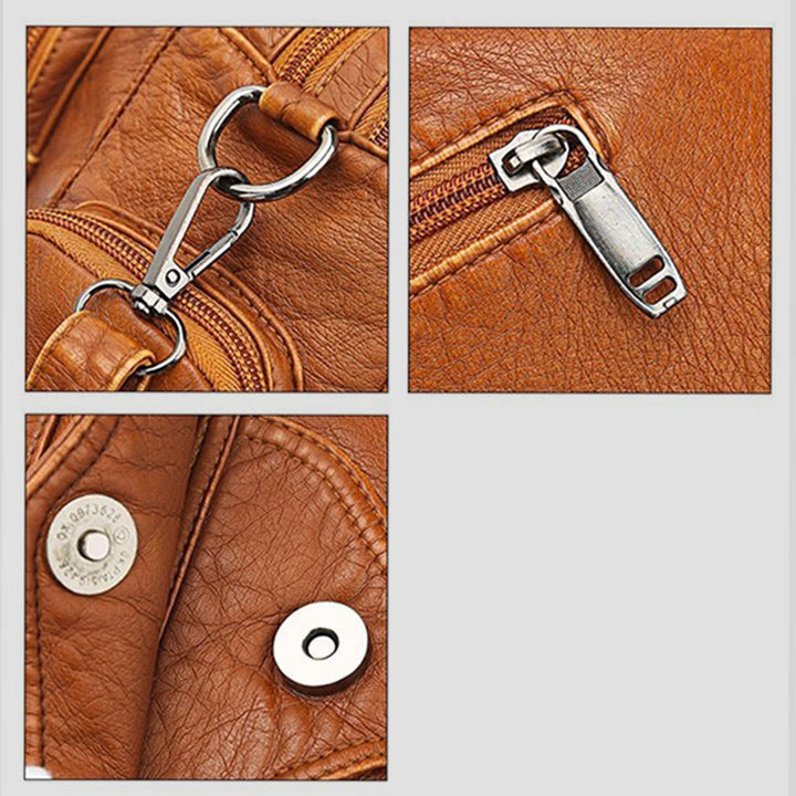 Tragetasche für Damen, Vintage, genietete Umhängetasche aus Leder mit mehreren Taschen