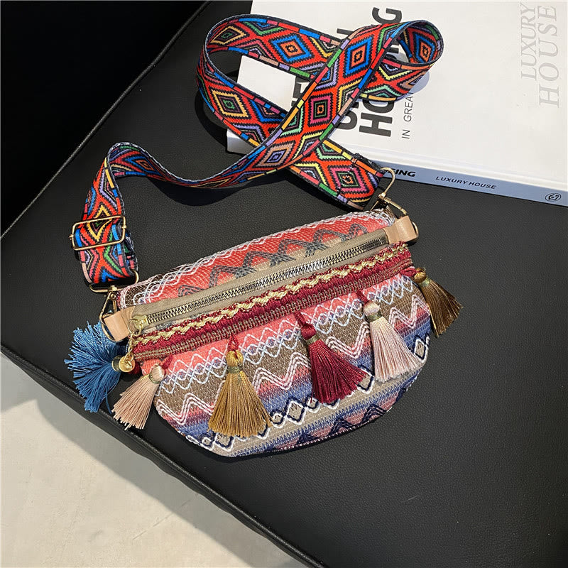 Folk Custom Sling Bag Damen Quaste Umhängetasche Brusttasche
