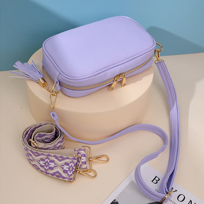 Umhängetasche für Damen mit Quaste, einfarbig, lässige Ledertasche