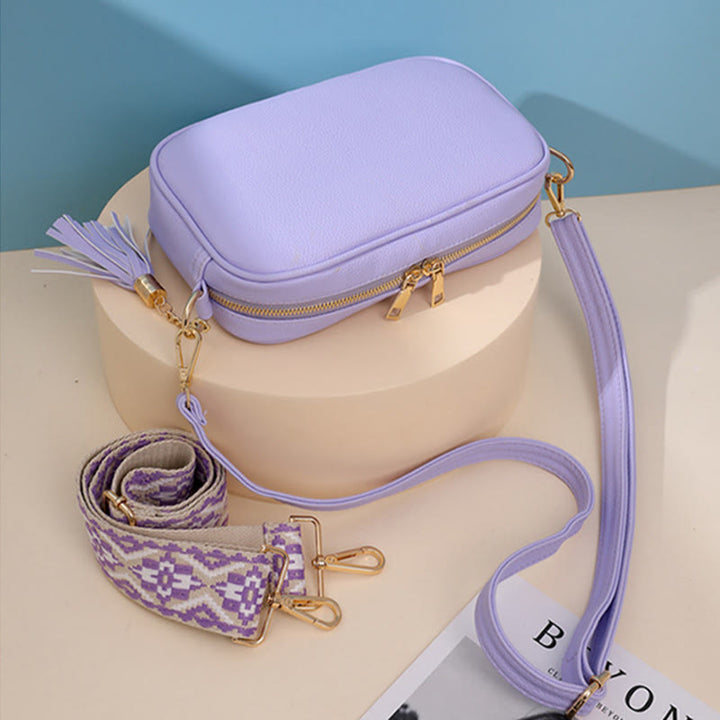 Umhängetasche für Damen mit Quaste, einfarbig, lässige Ledertasche