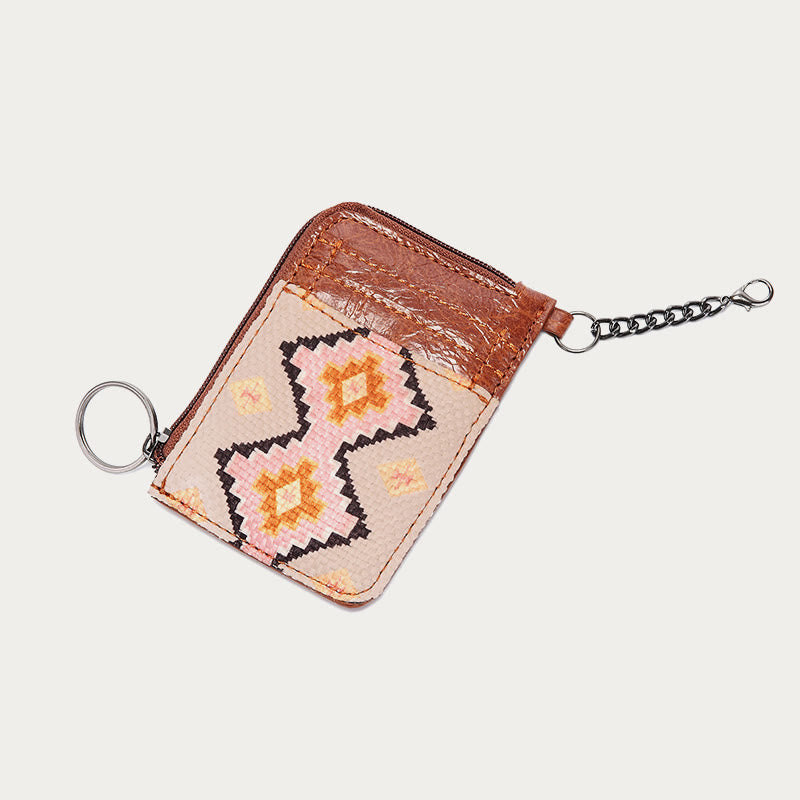 Vintage Kartenhalter für Damen Bohemian Baumwoll Leinen Kette Geldbörse
