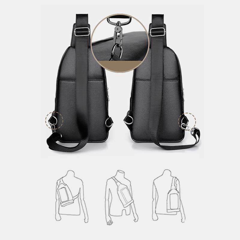 Sling Bag für Herren, schwarzes Leder, lässige Einkaufs-Umhängetasche