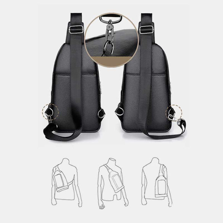 Sling Bag für Herren, schwarzes Leder, lässige Einkaufs-Umhängetasche