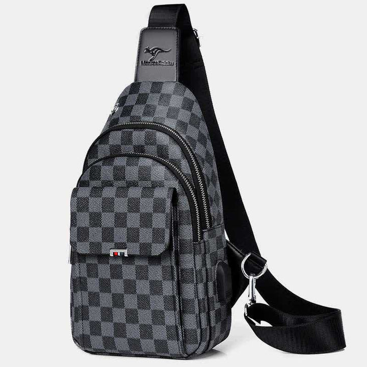 Mehrzweck-Schultertasche aus lässigem, kariertem Leder für Herren, Umhängetasche, Schulterrucksack