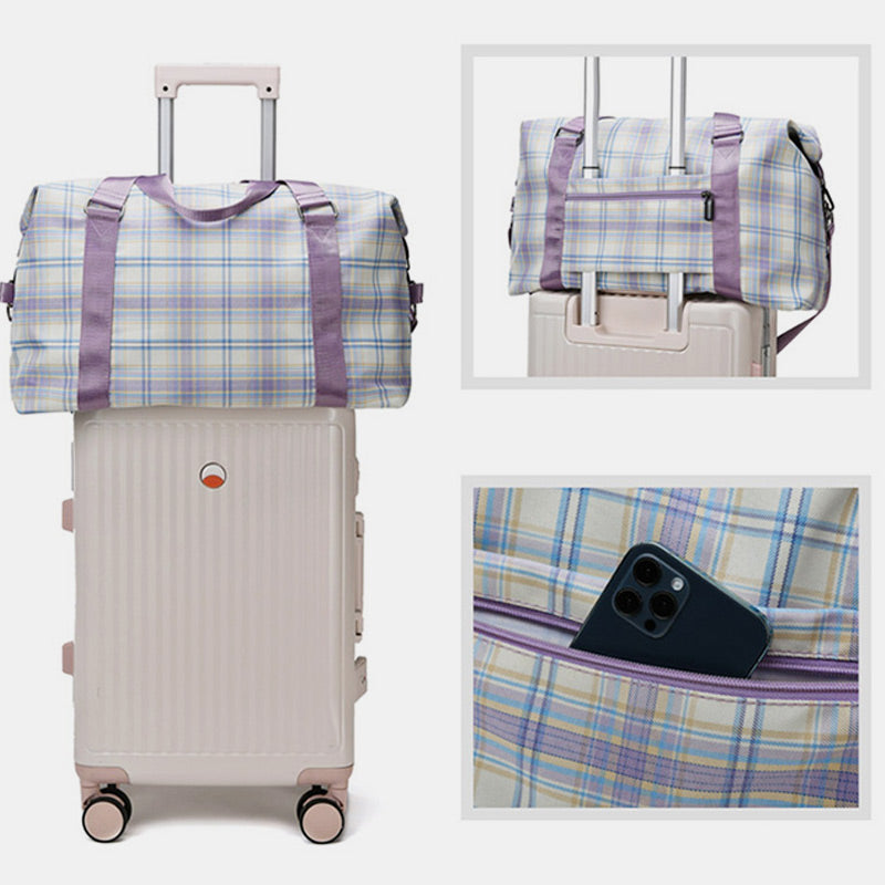 Große Kapazität, wasserdicht, kariert, lässig, Fitness-Reise-Handtasche