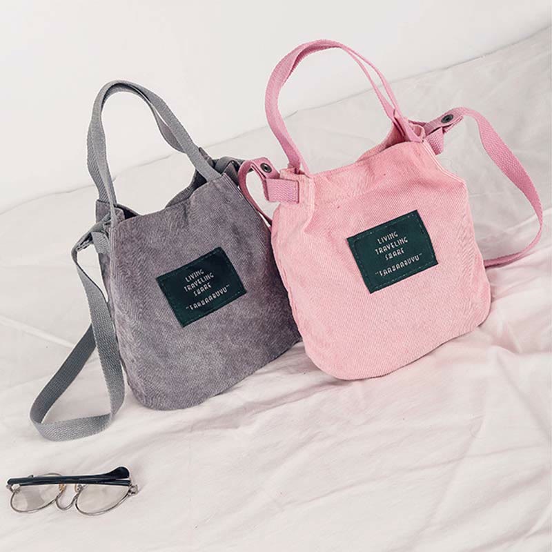 Top-Griff-Tasche für Frauen im Retro-Stil, literarische Cord-Canvas-Handtasche