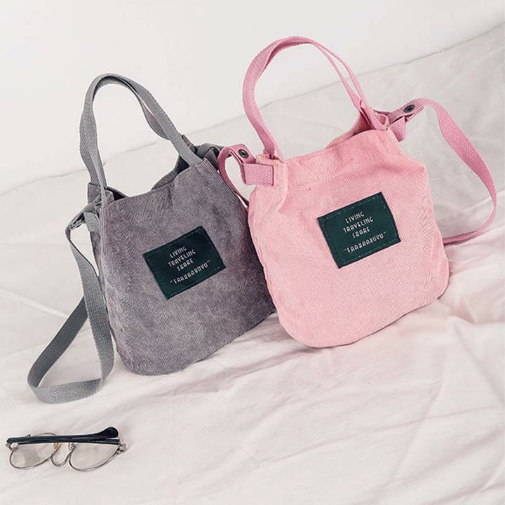 Top-Griff-Tasche für Frauen im Retro-Stil, literarische Cord-Canvas-Handtasche