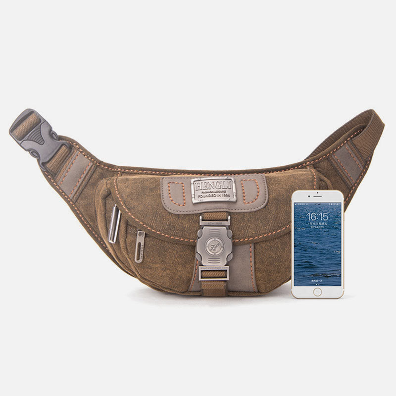 Canvas-Hüfttasche für Männer, kleine Umhängetasche im Retro-Stil, Halbmond-Tasche