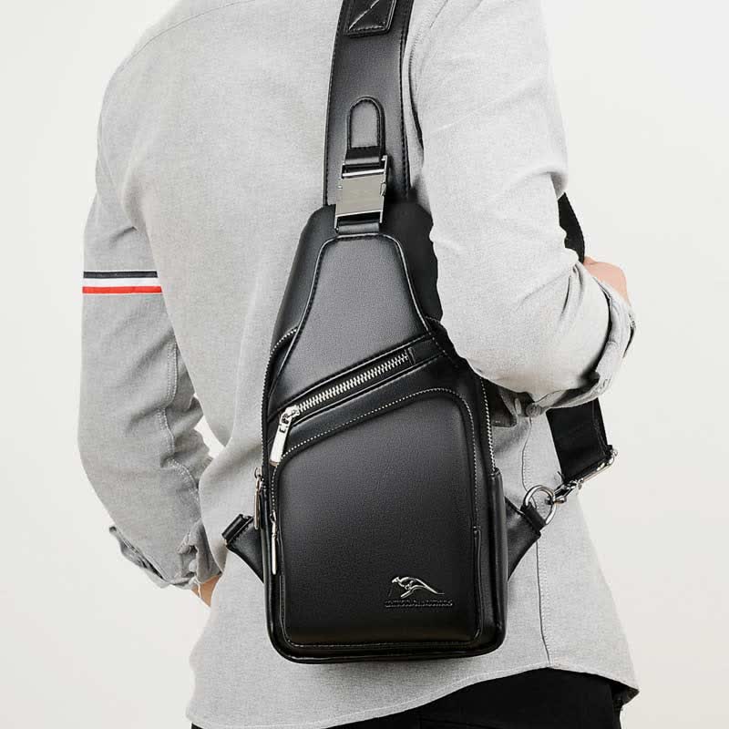 Schultertasche aus Leder mit USB-Ladeanschluss, Brusttasche für Wandern und Reisen