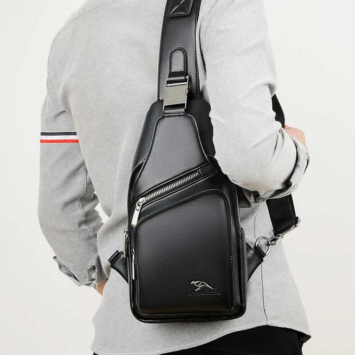 Schultertasche aus Leder mit USB-Ladeanschluss, Brusttasche für Wandern und Reisen