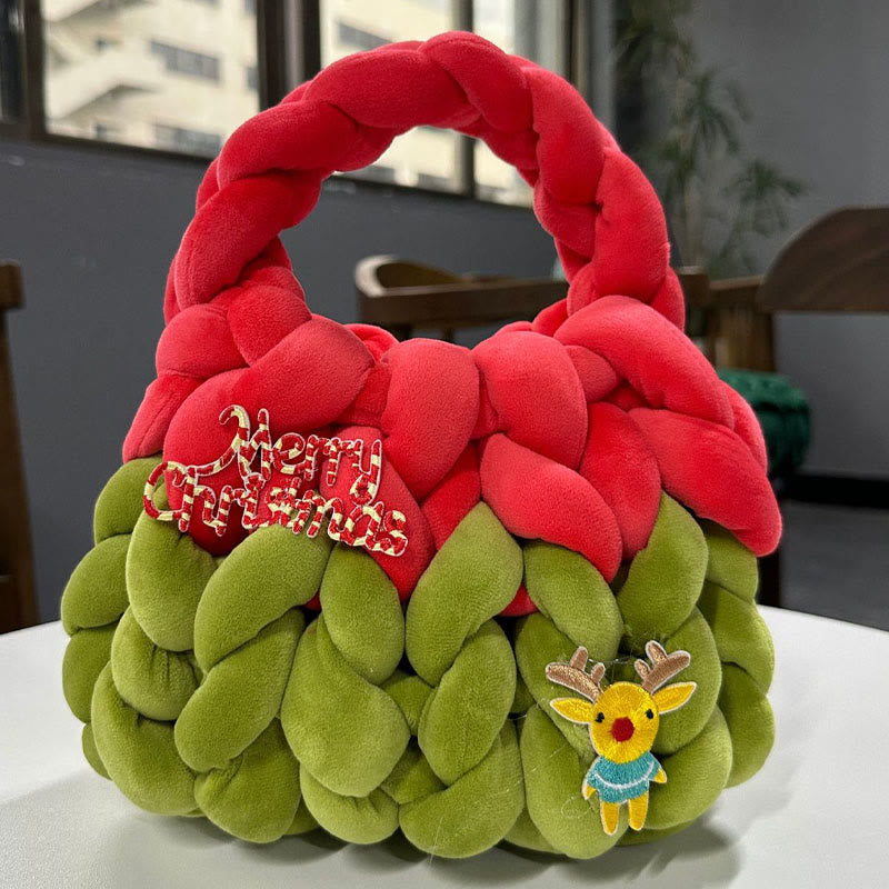 Weihnachtsfussel-Handtasche, süße Weihnachts-Schultertasche aus gedrehtem Korn