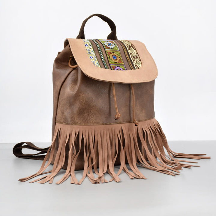 Vintage Quaste Rucksack Frauen Bohemian Kordelzug Leder Reise Geldbörse