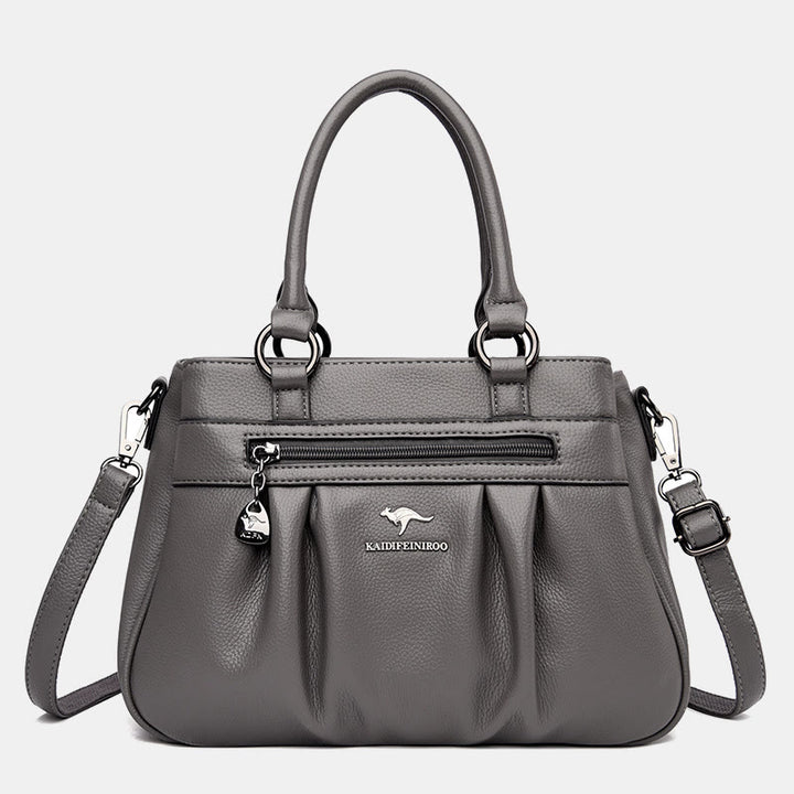 Handtasche mit drei Fächern und Henkel, Umhängetasche aus PU-Leder
