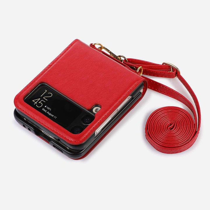 Samsung Galaxy Z Flip 3 Handyhülle, einfarbige Crossbody-Handytasche mit Kartenfach