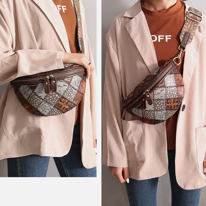 Damen Umhängetasche, breiter verstellbarer Riemen, Leder, Gürteltasche