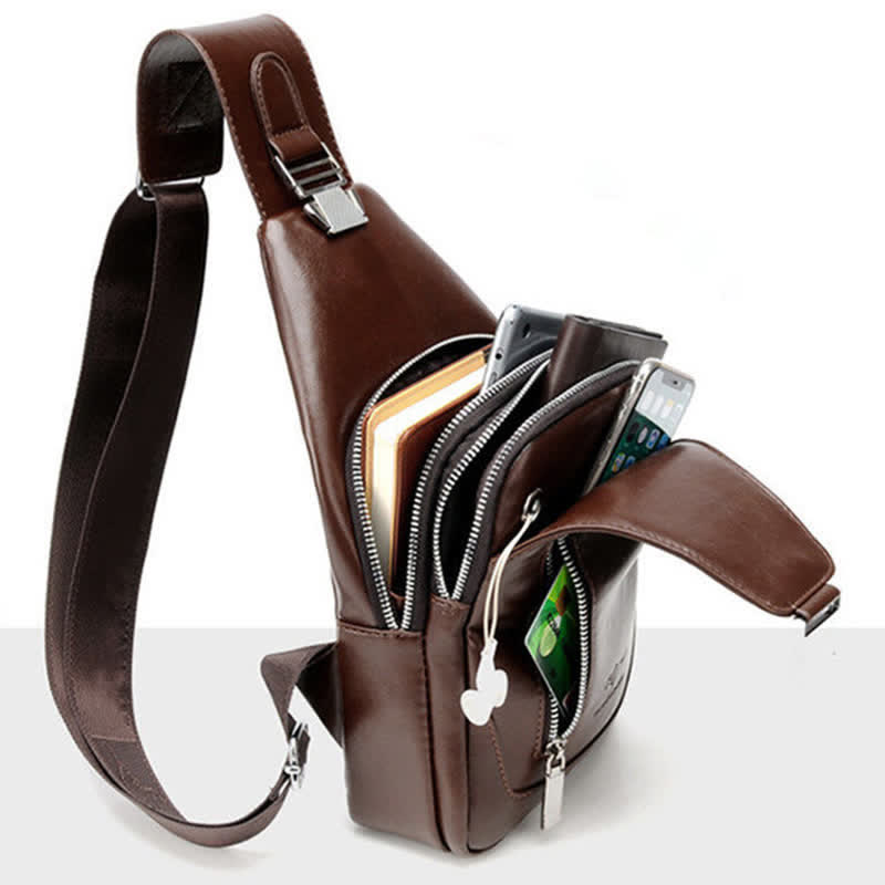 Diebstahlsichere Vintage-Schultertasche für Herren mit USB-Ladeanschluss