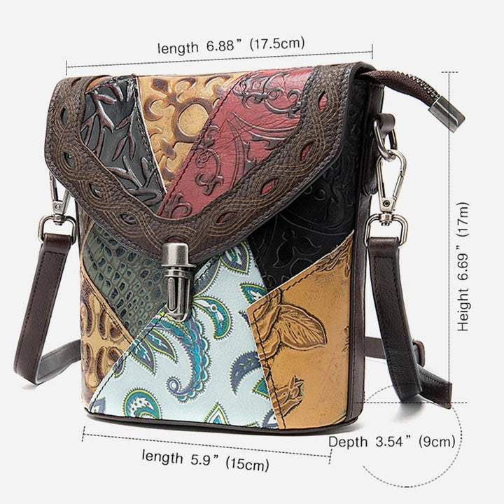 Handytasche für Damen, Vintage, Folk-Custom, Umhängetasche aus Rindsleder