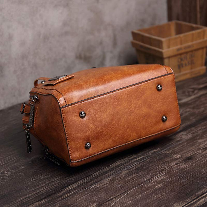 Vintage Leder Satchel Handtasche Top-Griff Tasche mit Cross Body Strap
